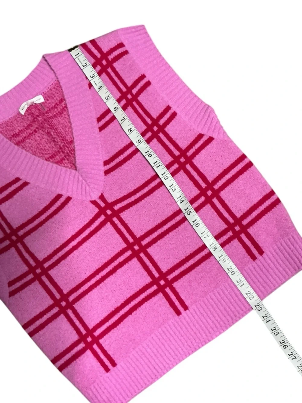 Grey Lab Hot Pink Plaid Oversized Sweater Vest Anthropologie - Picture 7 of 8
